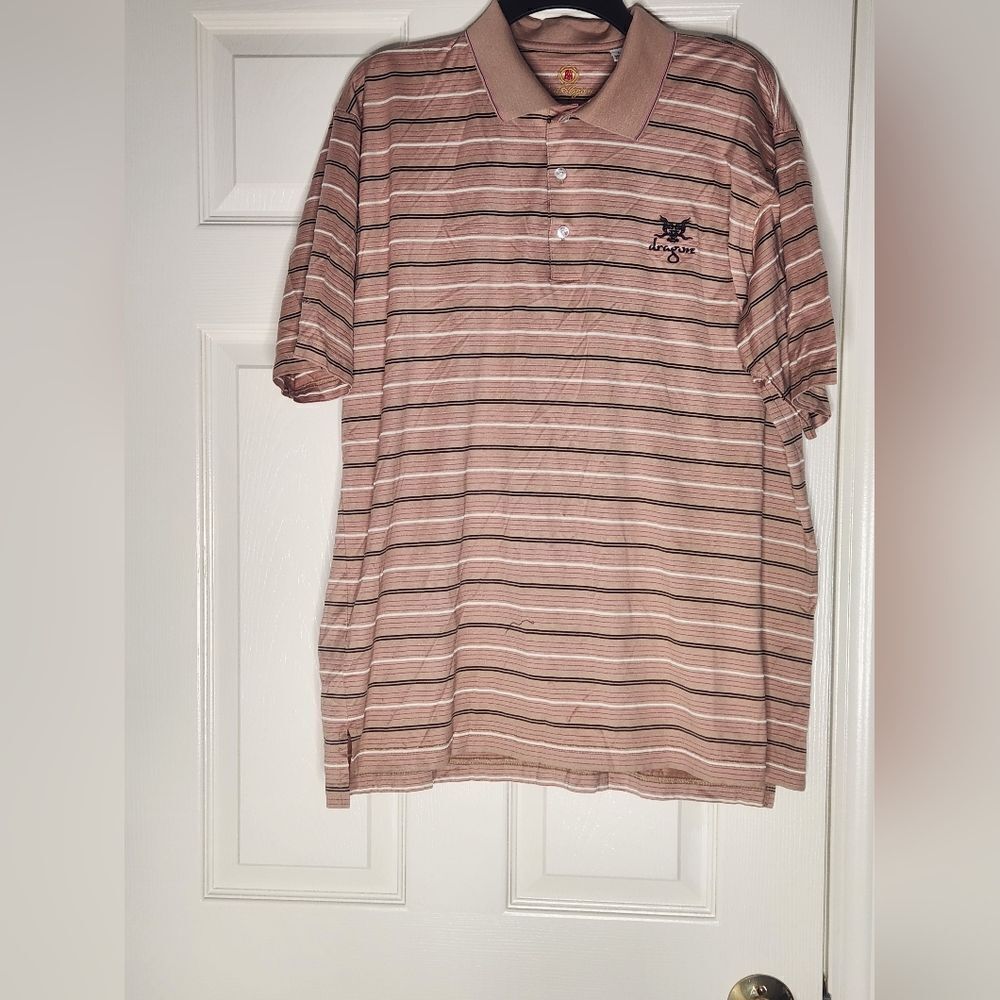 Ben Hogan L Striped Beige Shortsleeves Cotton Blend Logo Men's Polo Shirt